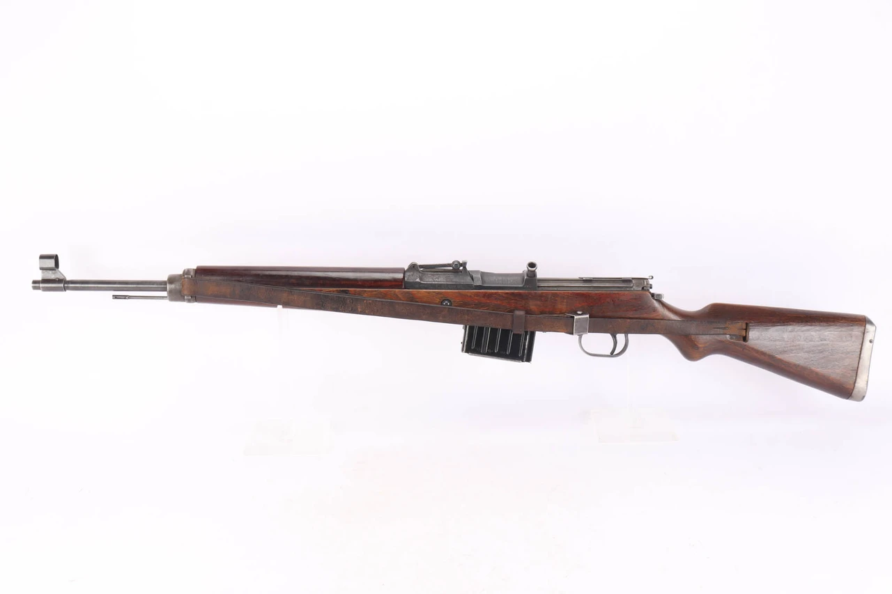 1945 Berlin Lubecker qve K.43 8mm rifle - left side view with leather sling and magazine