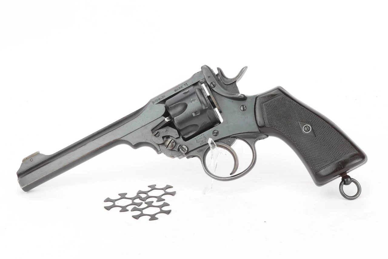 Scarce 1916 Royal Navy Contract Webley Mk VI Revolver - .45 ACP - left side with moon clips