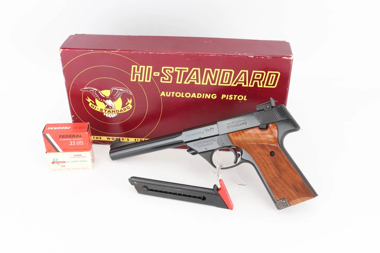 ANIB High Standard Supermatic Tournament 106 Military with box, magazine and ammunition