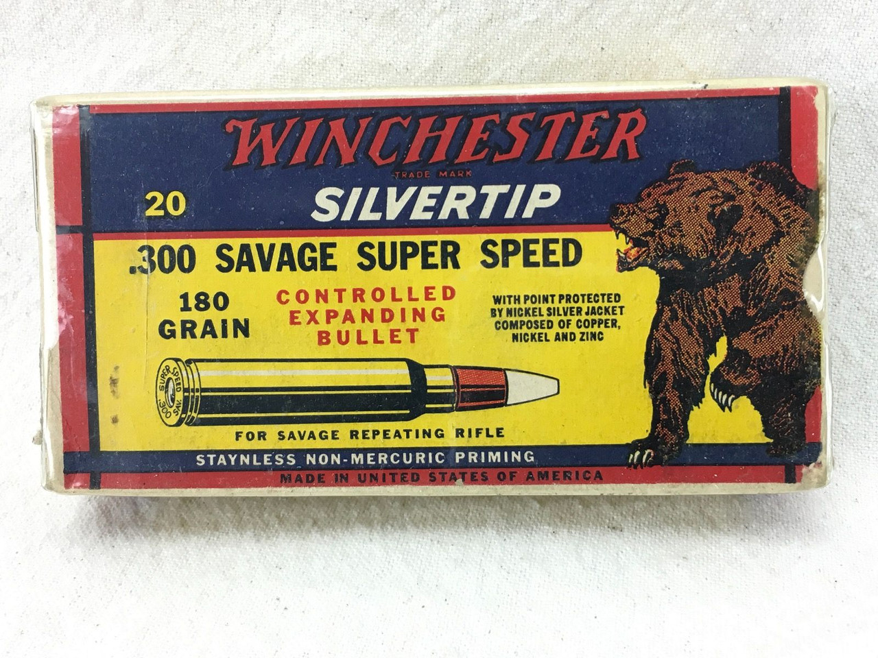 20 Cartridges Winchester "GRIZZLY BEAR" Box .300 Savage - 1