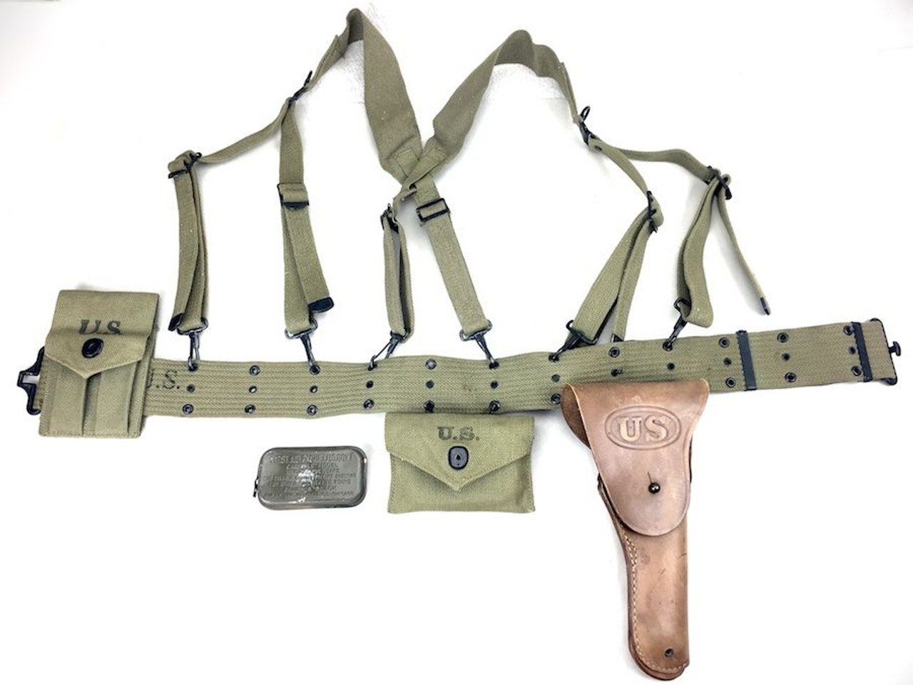 WW2 US Utility Belt, Magazine Pouch, First Aid Kit, M1911 Holster - 1