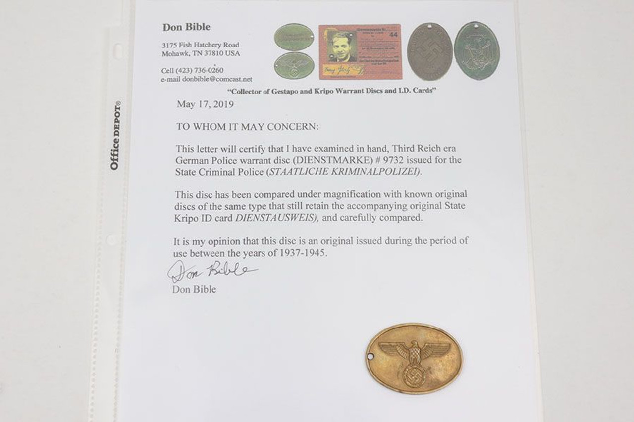 Criminal Police Kripo Badge with Certificate - 1