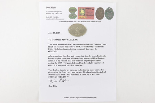 Gestapo Badge with COA - Featured in Book - 1