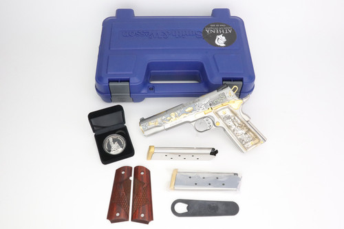 SK Guns Athena 1911 Gods of Olympus engraved pistol - with case and accessories