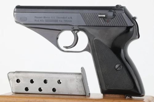 1944 German Mauser HSc rig with black grips - left side with magazine