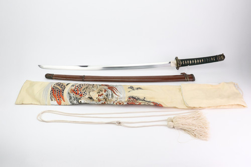 Excellent WW2 Japanese NCO Sword with Decorative Silk Wrap Sack Excellent WW2 Japanese NCO Sword with Decorative Silk Wrap Sack