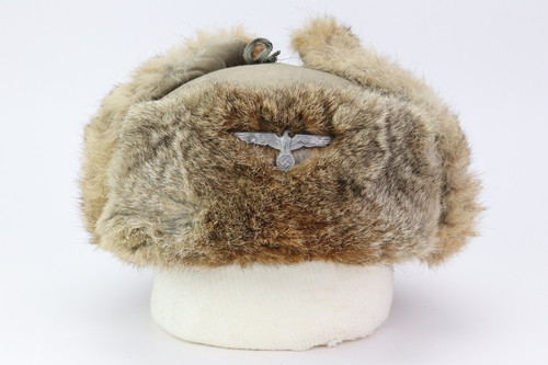 German WWII Eastern Front White Rabbit Fur Pelzmütze Winter Hat - photo 1 of 6