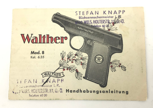 Scarce - 1940 - Walther Model 8 Manual - photo 1 of 4