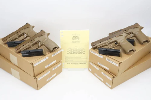 Consecutive set of four US Army Sig Sauer M17 pistols with two digit serials - open boxes