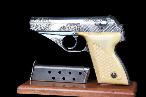Silver, Engraved Mauser HSC w/ Ivory Grips - Low Grip Screw
