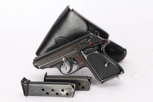 Later-war Waffen Walther PPK rig with black grip - with holster and magazine