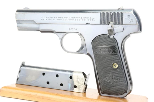 1925 Colt Model 1908 Pocket Hammerless .380 pistol with box - left side with magazine