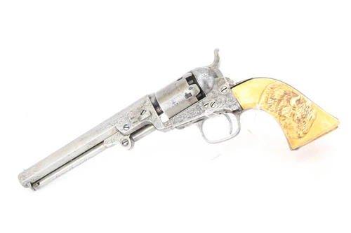 Engraved Colt London Model 1849 Pocket revolver in case - left side