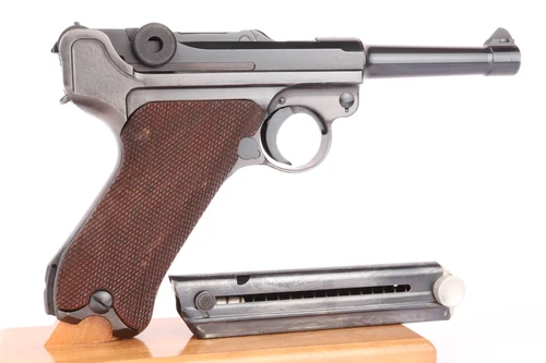 1942 Mauser Banner Police Eagle L Luger rig with two matching magazines - left side with magazine