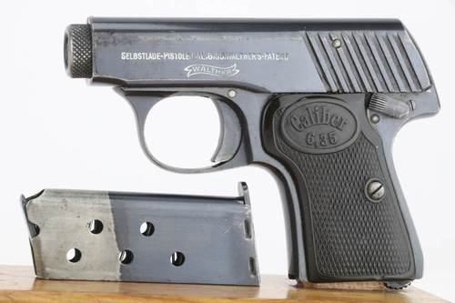 Walther Model 2 6.35mm pistol - left side with magazine