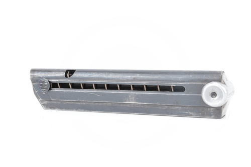 Original Krieghoff Luger magazine with blued body and bare aluminum base, side view