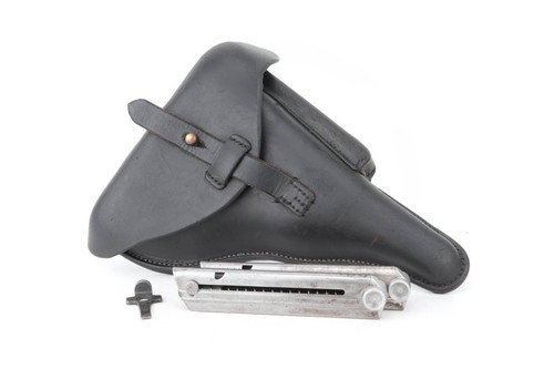 Matched German Luger holster, tool and two magazines set