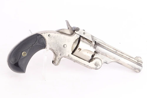 Nickel Smith & Wesson .32 top break revolver - left side