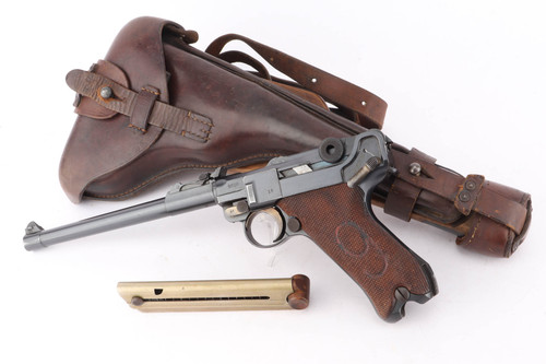 Excellent 1917 DWM Artillery Luger Rig - Matching Stock w/ Rare Red 9 Grips - photo 1 of 25