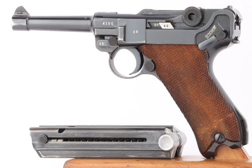1938 Mauser Luger P.08 9mm - left side view with magazine