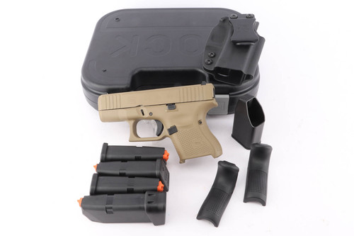 Gen 5 Glock 26 9mm desert tan pistol - as new in box with hard case, four magazines, holster and spare grips