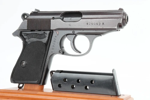 1944 end-of-production Walther PPK 7.65mm - right side profile showing the plum slide and magazine