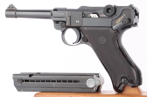 Reworked VoPo 1937 Krieghoff Luger 9mm - left side view with matching-numbered magazine
