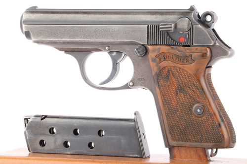 1942 Waffen Walther PPK 7.65mm pistol - left side view with Walther banner magazine
