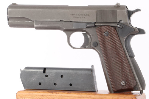 Colt/Ithaca Model 1911A1 .45 ACP arsenal rework - left side view with replacement magazine