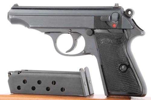 1943 Waffen Walther PP 7.65mm pistol - left side view with black bakelite grips