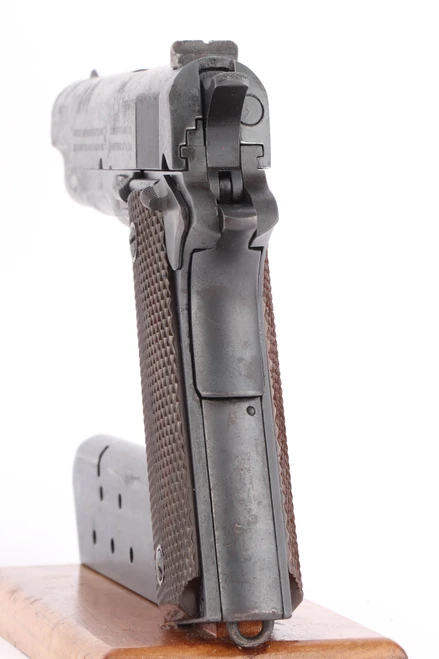 1918 Colt Model 1911 WW2 rework - rear view of slide, hammer and grip