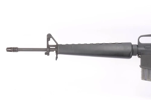 1967 Colt AR-15 SP1 - left side of barrel, front sight and tri-prong flash hider