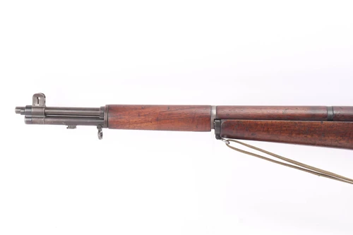 1944 Winchester M1 Garand .30-06 rifle - muzzle, front sight and gas cylinder, left side
