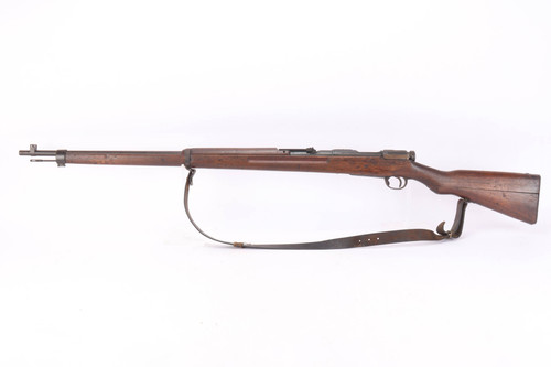 Nagoya Type 38 Arisaka 6.5x50sr rifle, 26th Series - full left side view with leather sling