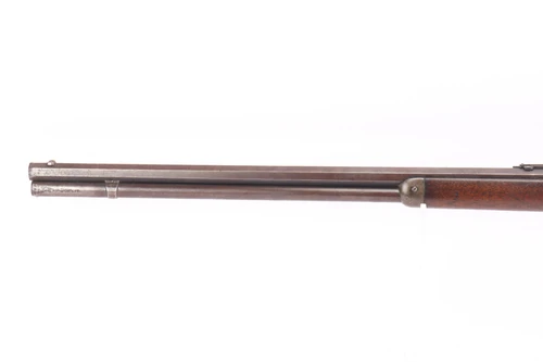 1882 Winchester Model 1876 .45-60 lever action rifle - muzzle, barrel and magazine tube, left side