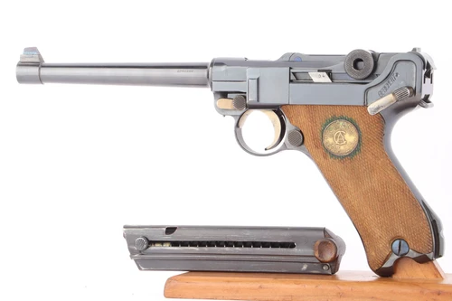 DWM 1920 Long Barrel Luger, Pacific Arms - left side view with wood-bottom magazine