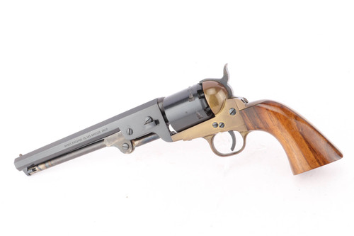 1970 Hawes 1851 Navy .36 cal black powder revolver - left side view with brass frame