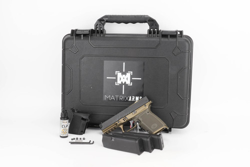 Matrix Arms MX19 9mm Luger pistol - shown with hard case, extra grip, three magazines, oil and tools
