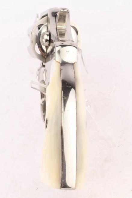 1916 nickel Colt Police Positive - back strap and pearl grips, rear view