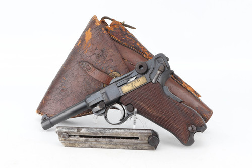 1913 Dutch East Indies DWM M.11 Luger rig - shown with its M.11 holster and Dutch magazine