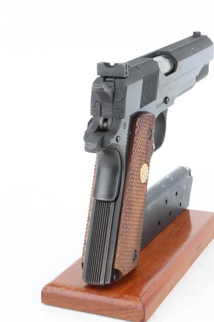 Rear view of Colt National Match target sight and grips