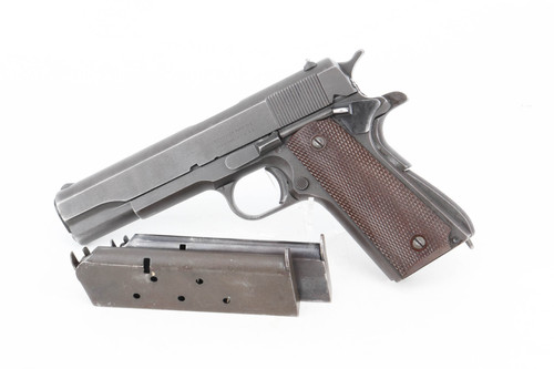 1944 Remington Rand M1911A1 .45 ACP pistol left side with magazine
