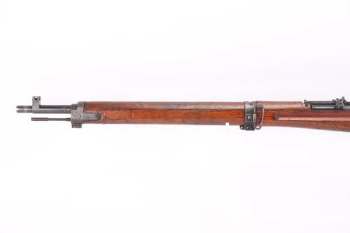 Kokura Type 99 Arisaka 23rd Series 7.7x58 rifle - left side of the barrel, bands and front sight