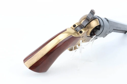 Pietta 1851 Navy .44 black powder revolver - brass back strap and wood grip, rear view