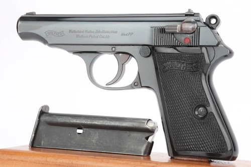 Left side of the 1938 .22 Walther PP with magazine