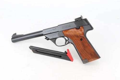 Left side of the High Standard Supermatic Tournament 106 Military with magazine