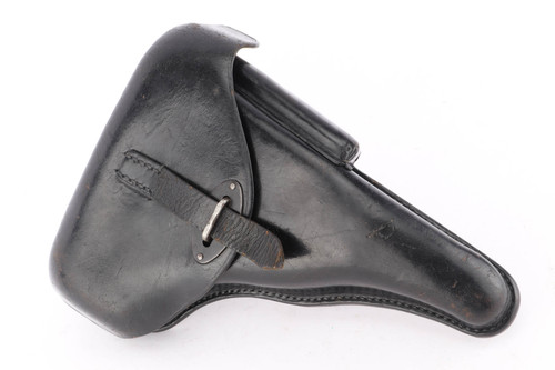 1942 Carl Weiss P.38 holster - front view with flap closed and buckled strap