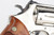 Nickel Smith & Wesson Model 29-2 .44 Magnum revolver in case - right side frame medallion close-up