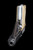 Silver engraved low grip screw Mauser HSc with ivory grips - rear view on display stand