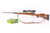Weatherby Mark V .300 Weatherby Magnum rifle - left side view with Bushnell scope, leather sling and Remington ammo